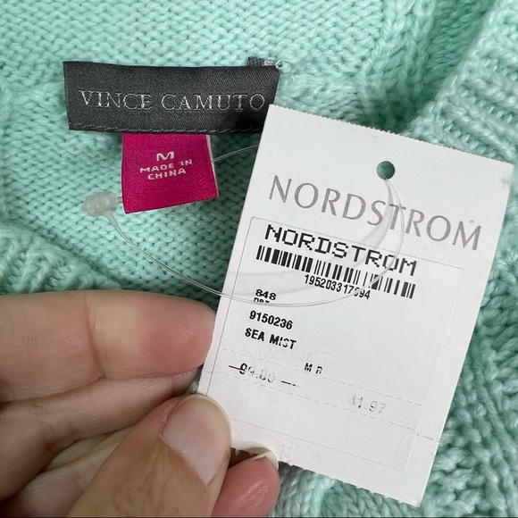 Vince Camuto Mock Neck Cable Knit 3/4 Sleeve Sweater in Sea Mist Size M - Picture 6 of 7